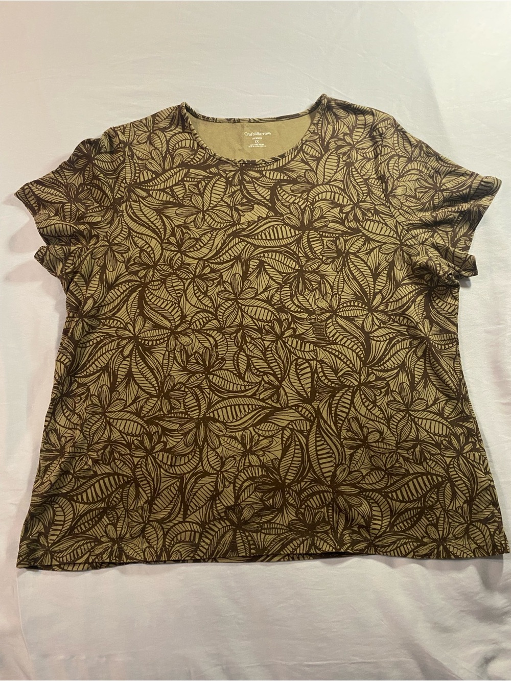 Croft & Barrow 100% Cotton Vintage Grannycore Golden Brown Top Floral Size 1X